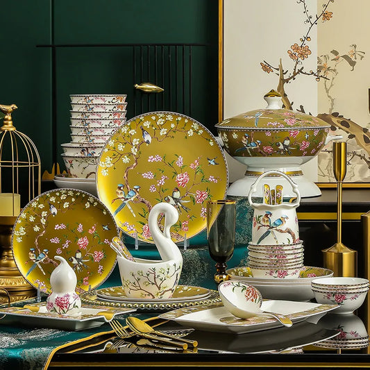 Imperial Garden 60-Piece Fine Bone China Dinnerware Collection – Service for 10