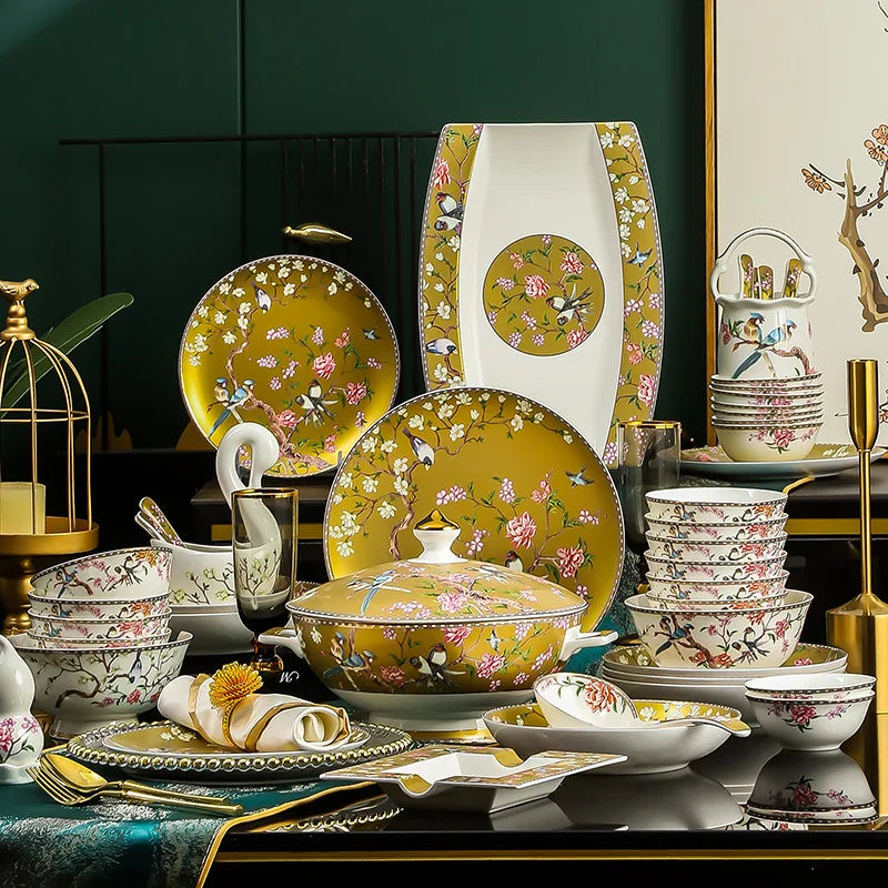 Imperial Garden 60-Piece Fine Bone China Dinnerware Collection – Service for 10