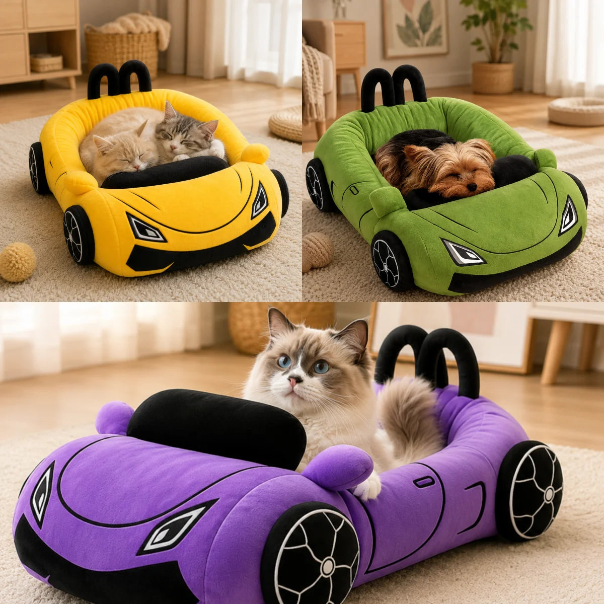 Car Shaped Soft Plush Pet Sofa Cozy Indoor House
