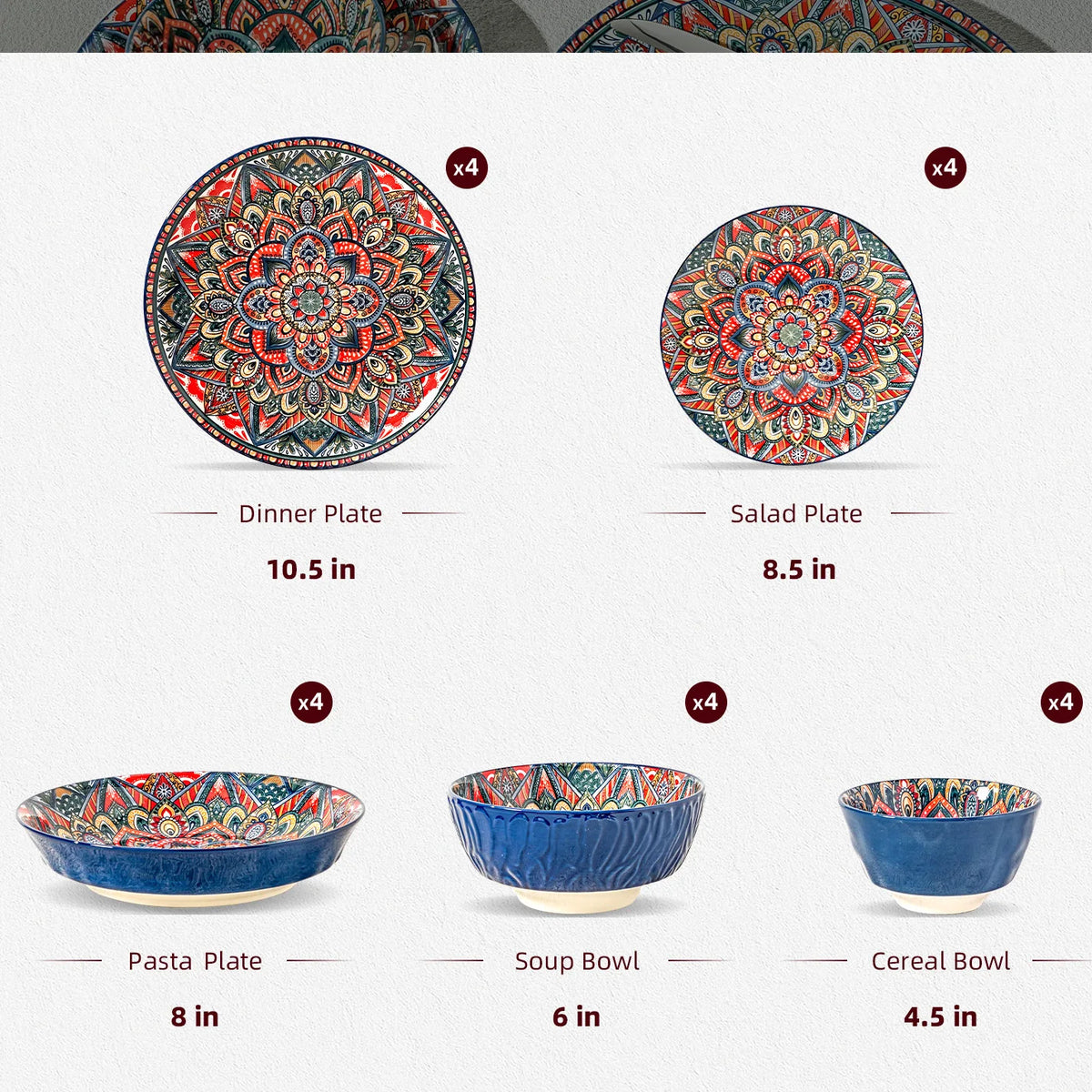Azure Bohemian 20-Piece Ceramic Dinnerware Set