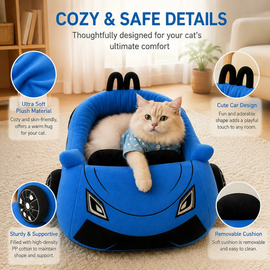 Car Shaped Soft Plush Pet Sofa Cozy Indoor House