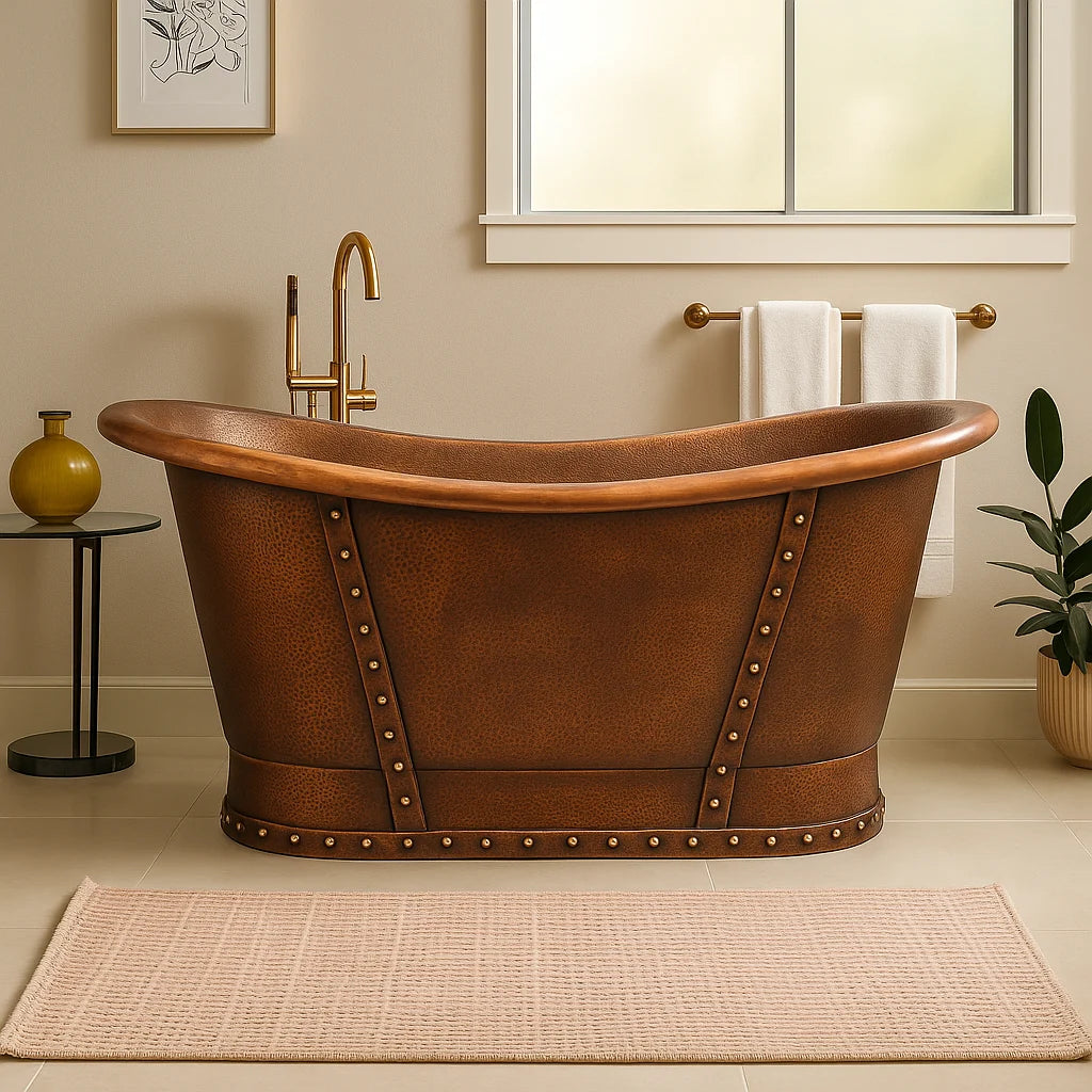 Hand-Hammered Copper Freestanding Soaking Tub – Traditional Villa-Style Bathtub