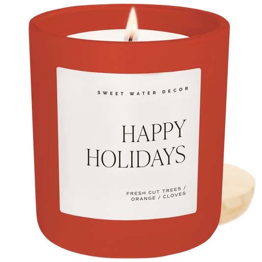 Bougie en cire de soja Happy Holidays - Pot rouge mat - 15 oz (Noël)