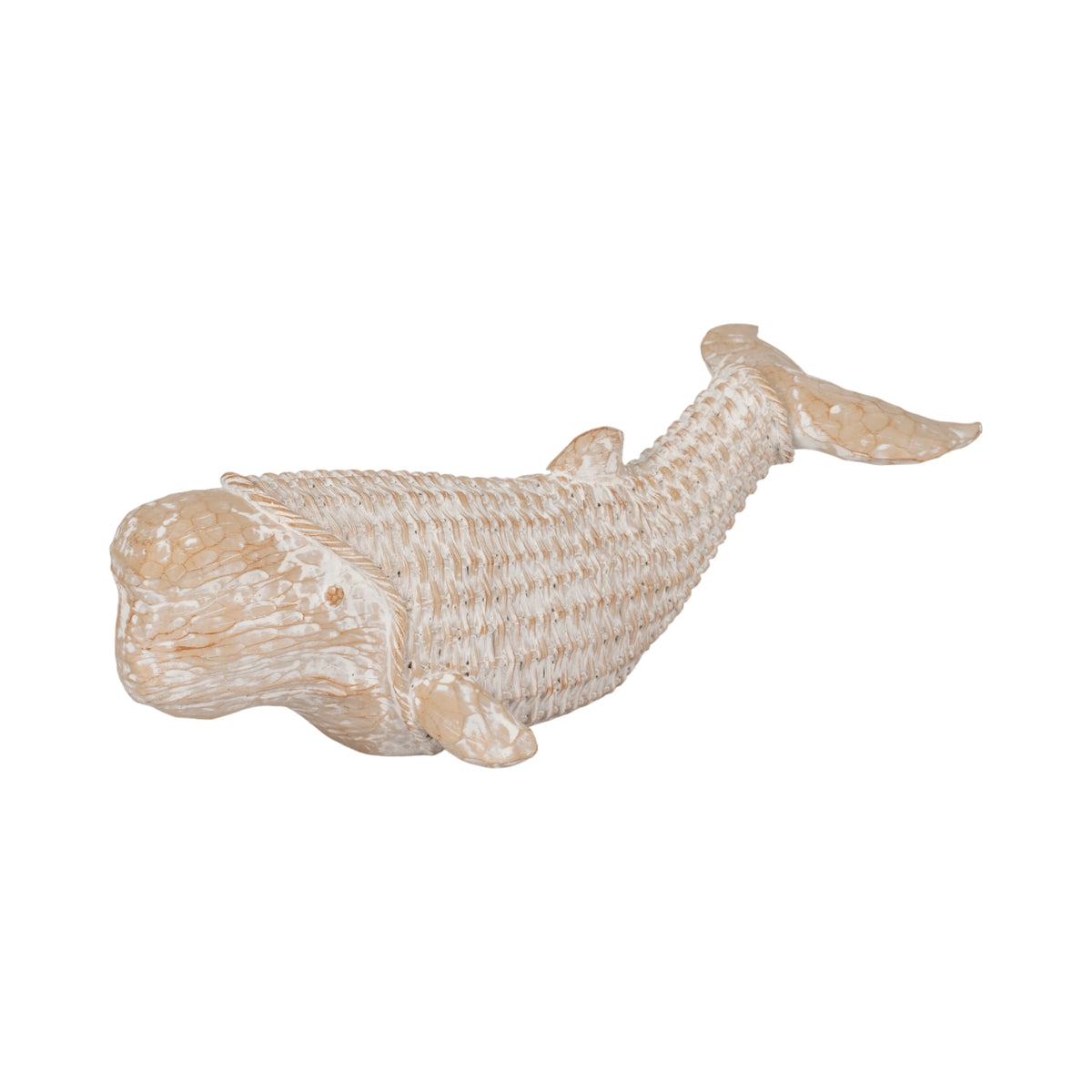 Nantucket Textured Whale Sculpture – White & Natural