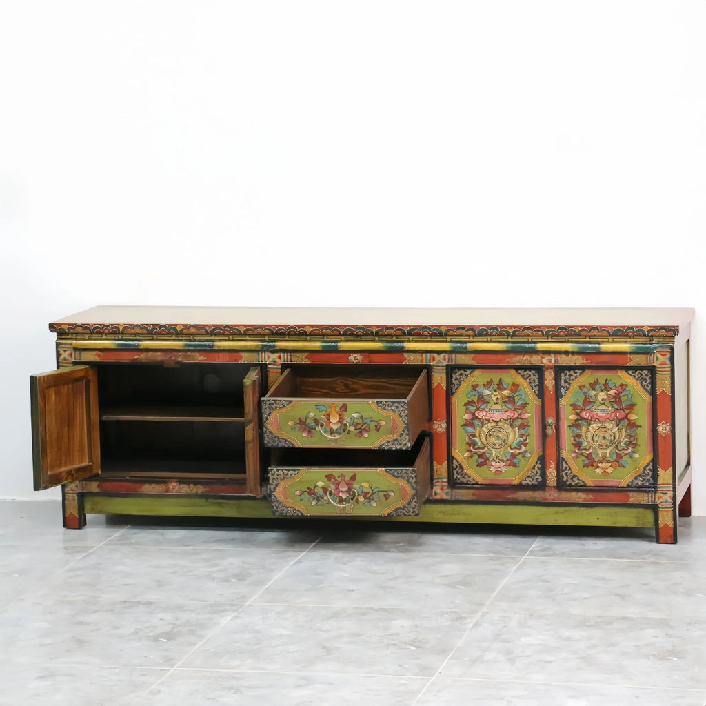 Celestial Dynasty Hand-Painted Low Console Cabinet