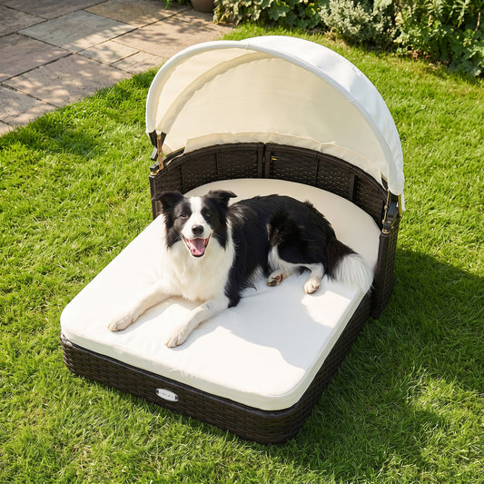 Cuccia per animali in rattan con tettuccio regolabile per cani di piccola e media taglia