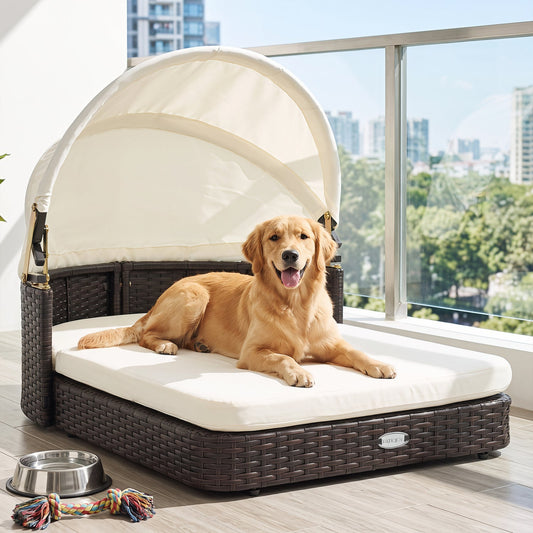Cuccia per animali in rattan con tettuccio regolabile per cani di piccola e media taglia