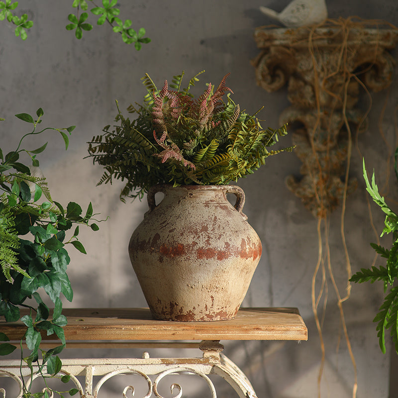 Antique-Style Rustic  Vase with Double Handles