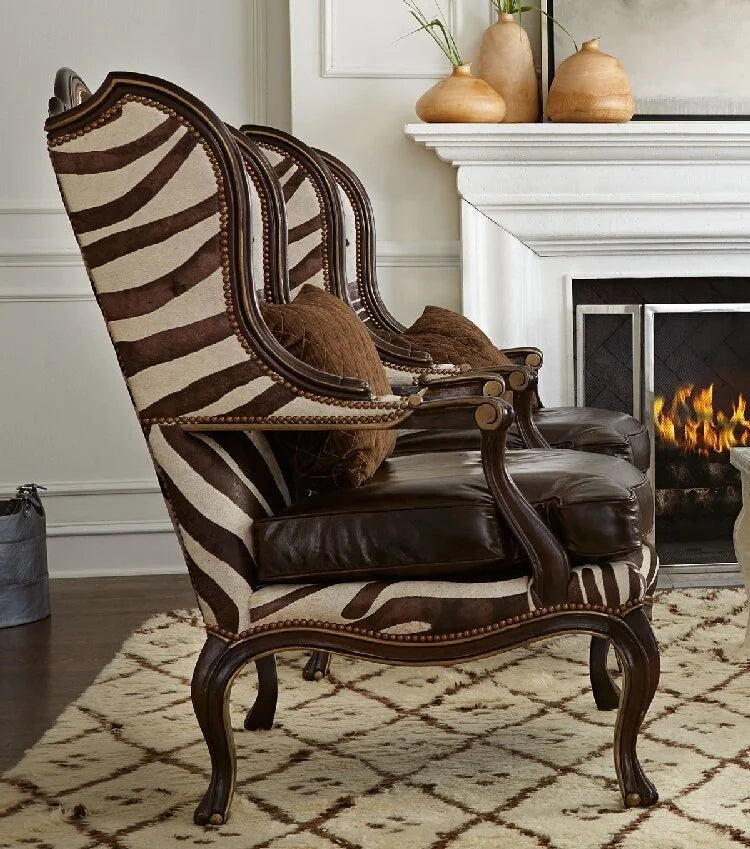 French Wooden Zebra Cowhide Genuine Leather Lounge Armchair – Modern Luxury Accent Chair