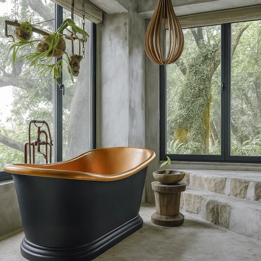 Traditional Handmade Copper Freestanding Soaking Tub with Matte Hammered Finish