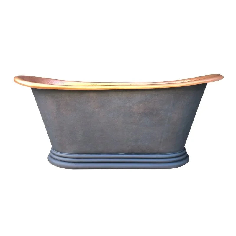 Traditional Handmade Copper Freestanding Soaking Tub with Matte Hammered Finish