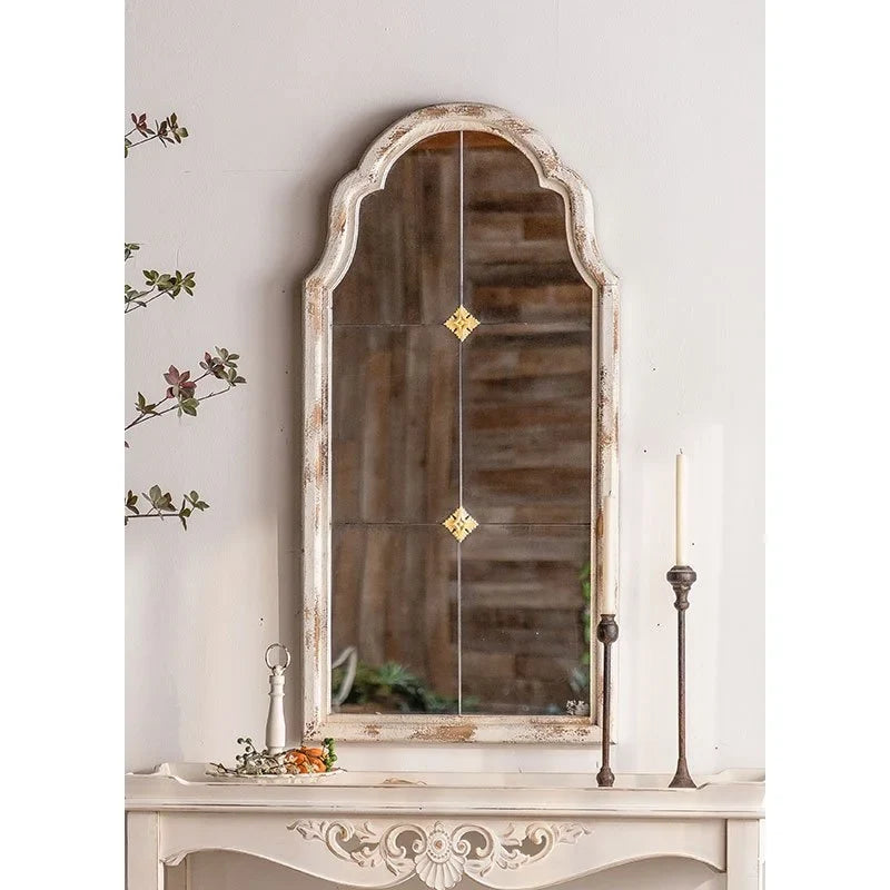Arched Vintage Windowpane Wall Mirror
