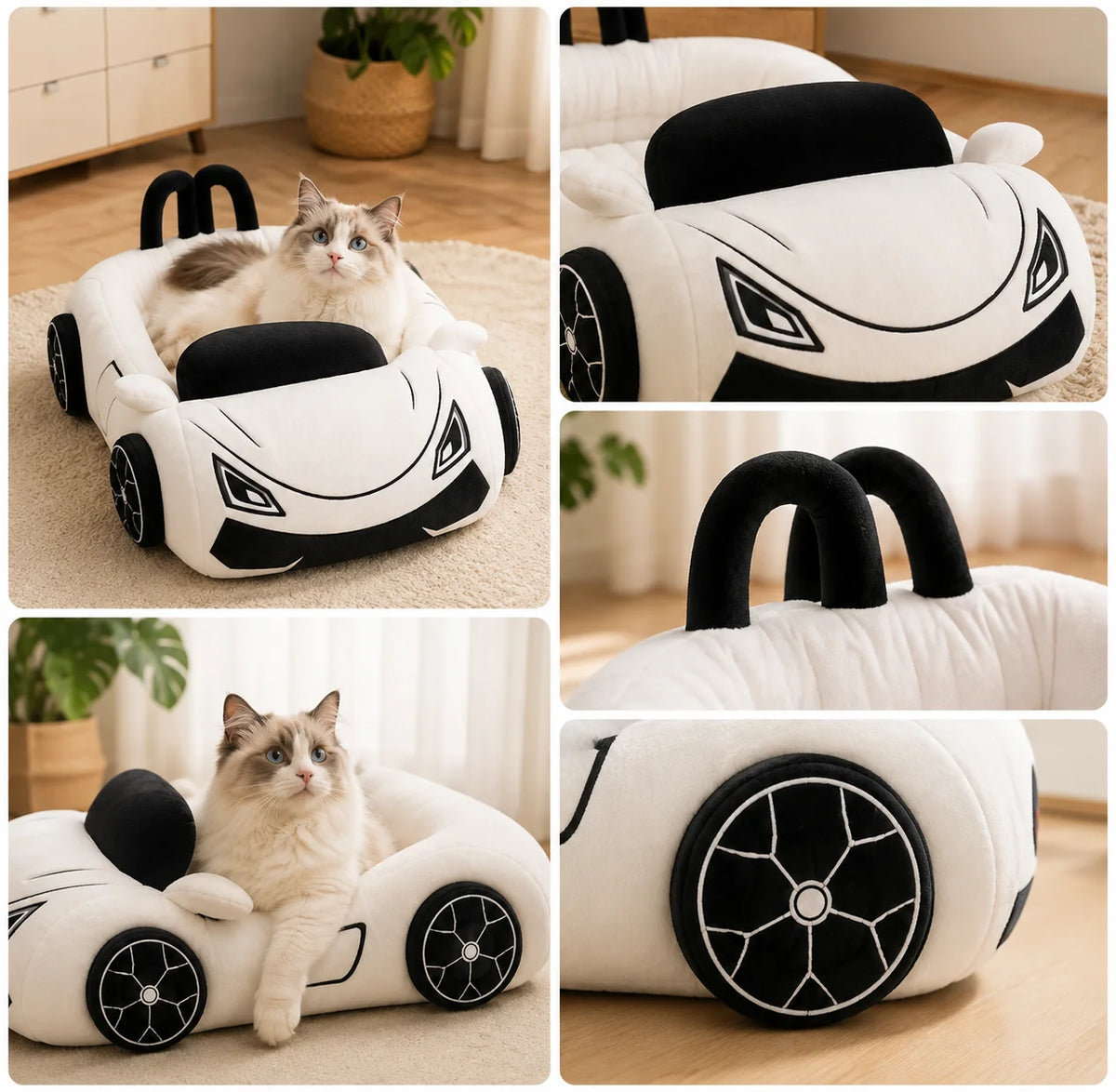 Car Shaped Soft Plush Pet Sofa Cozy Indoor House