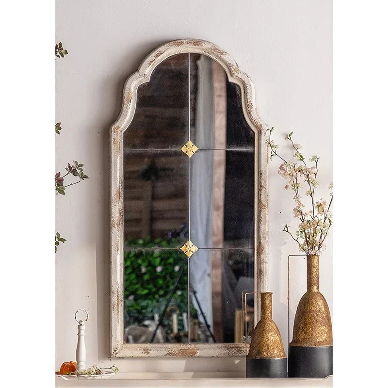 Arched Vintage Windowpane Wall Mirror
