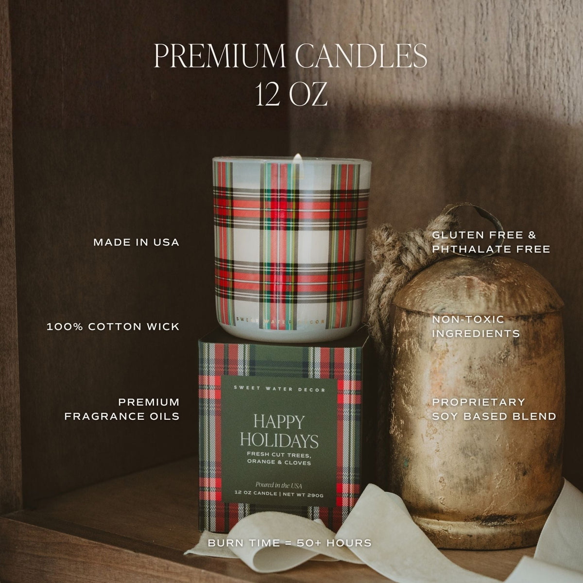 Happy Holidays Soy Candle - Boxed Tinted Glass Jar - 12 oz (Christmas)