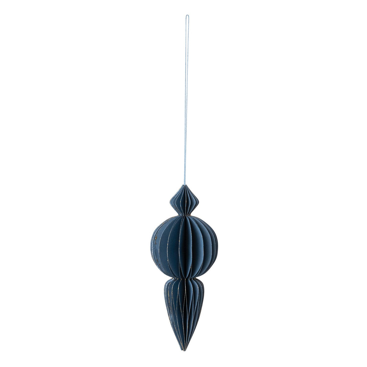 Blue Handmade Recycled Paper Honeycomb Finial Ornament with Gold Glitter – 2 Sizes