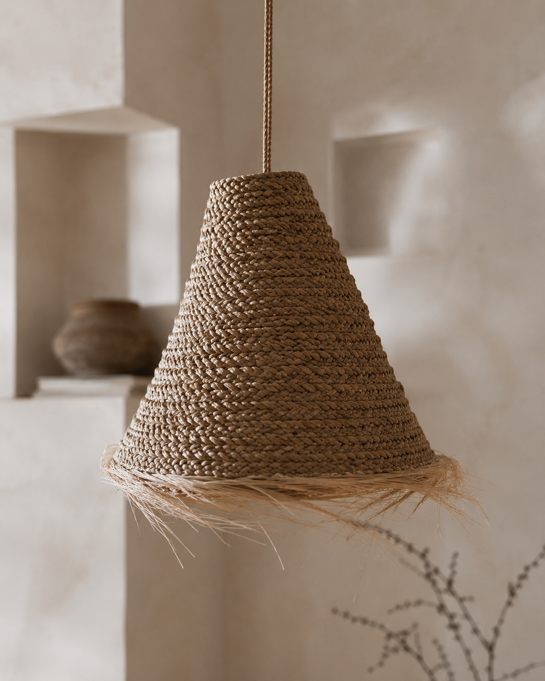 Sahara Handwoven Fringe Pendant Light Shade | Handmade Natural Fiber Ceiling Shade from Bali