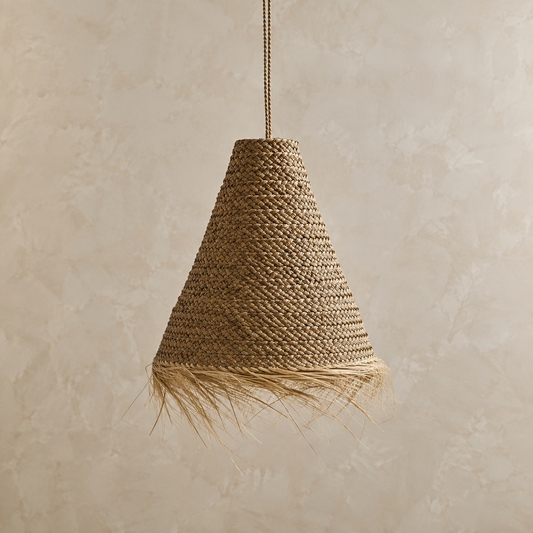 Sahara Handwoven Fringe Pendant Light Shade | Handmade Natural Fiber Ceiling Shade from Bali