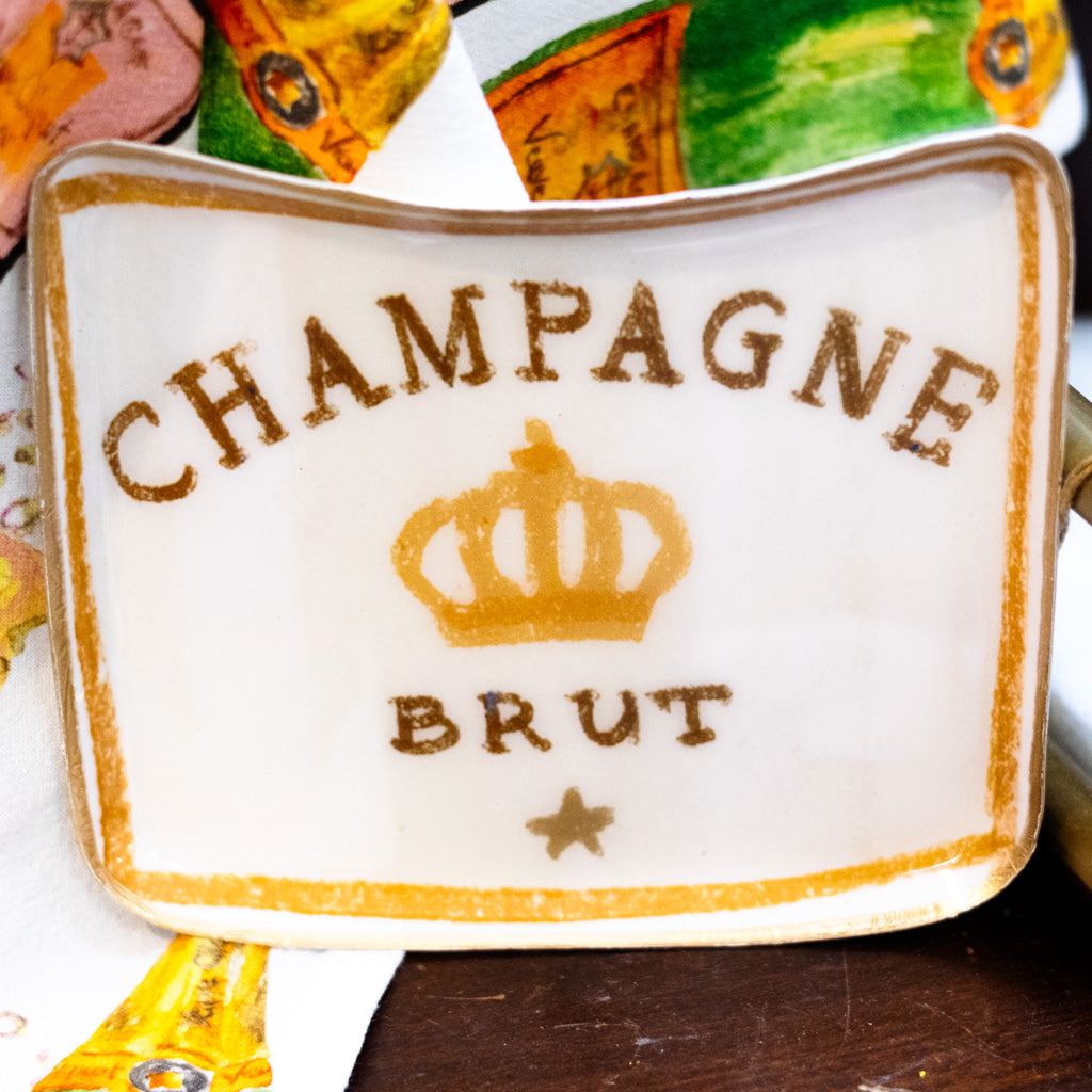 Cream Enameled Metal Tray "Champagne Brut"