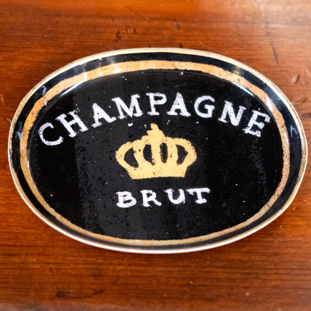 Black Enameled Metal Tray "Champagne Brut"