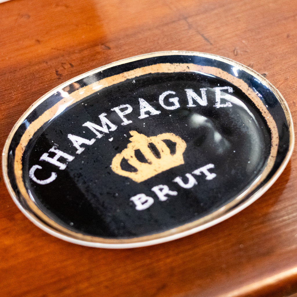 Black Enameled Metal Tray "Champagne Brut"