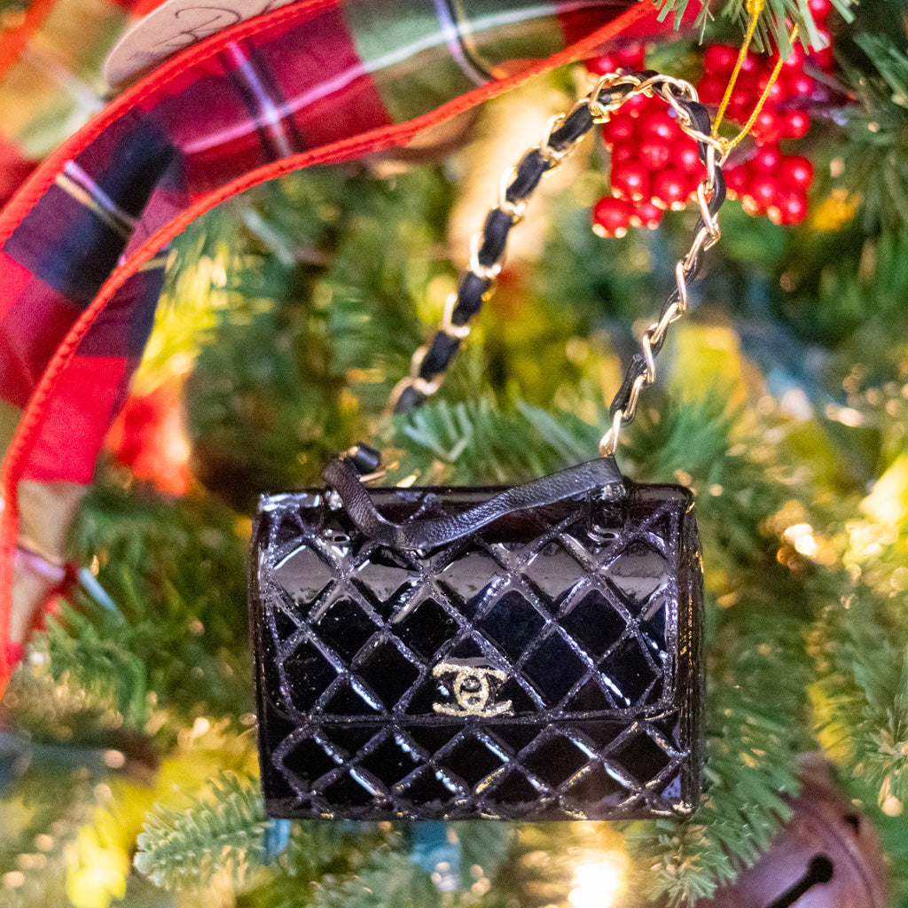 Luxury Black Handbag Glass Ornament
