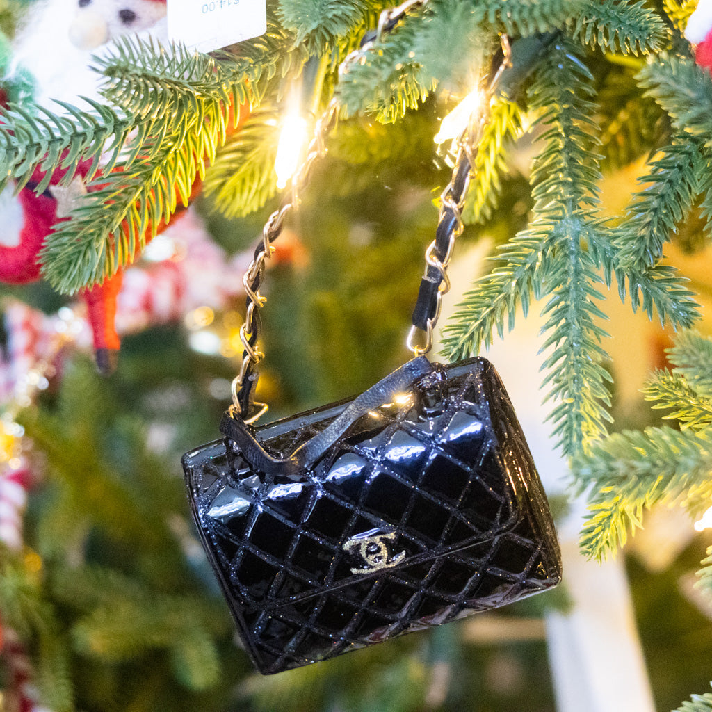Luxury Black Handbag Glass Ornament