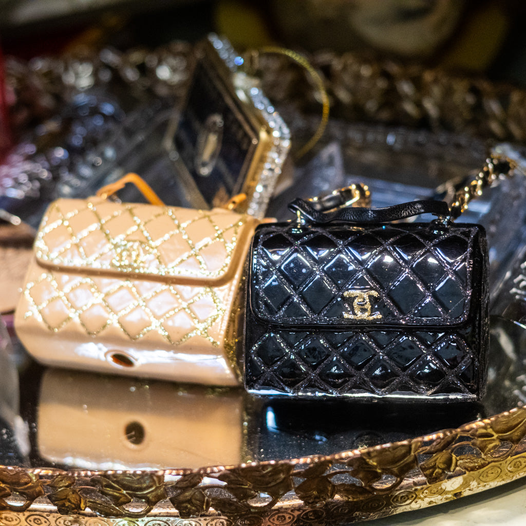 Luxury Black Handbag Glass Ornament