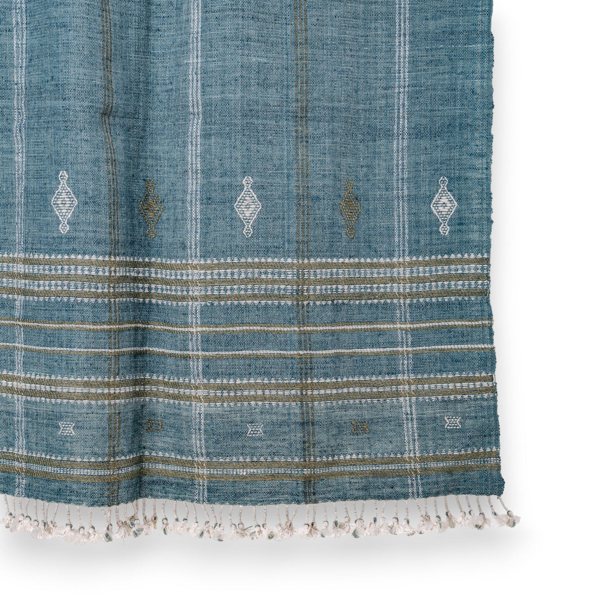 Teal Blue Indian Wool Throw Blanket, Handwoven Sofa Coverlet with Boho Reading Chair Accent - LAPIS