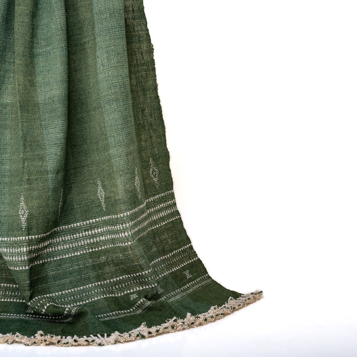 Forest Green Indian Wool Throw Blanket, Handwoven Couch Coverlet with Earthy Bedroom Accent - ERICA