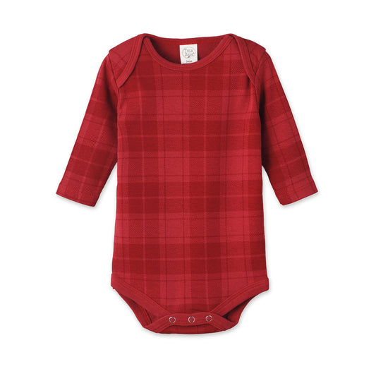 Body bébé à motif écossais rouge en maille côtelée de coton doux - Combinaison de fête