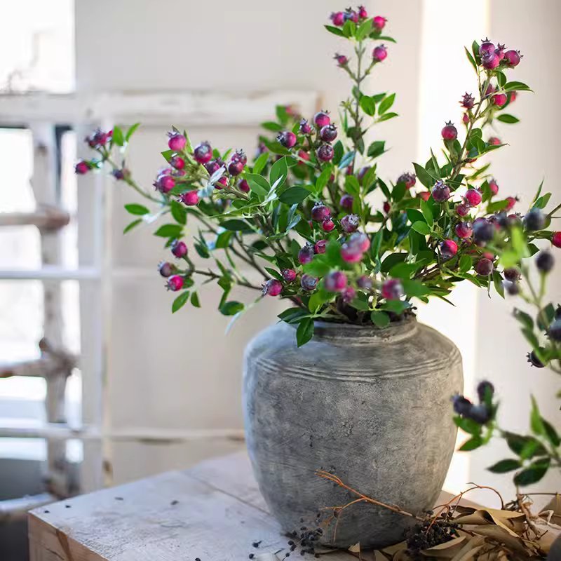 Artificial Fruit Alpine Blueberry Stem 22.4" Tall Silk Plant