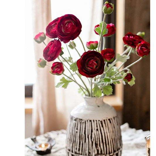 Bouquet de renoncules artificielles en soie synthétique, rouge bordeaux, 53 cm de hauteur