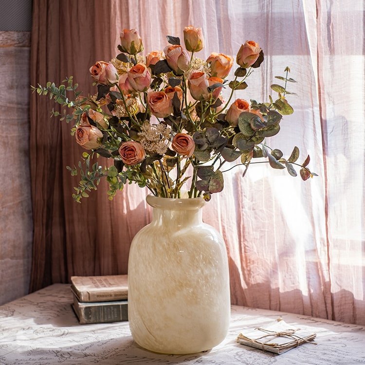 Faux Artificial Flower Dry Rose Stem Champagne or Orange 23" Tall