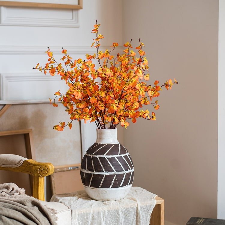 Impressionist Oncidium Orchid Stem in Orange 31" Tall