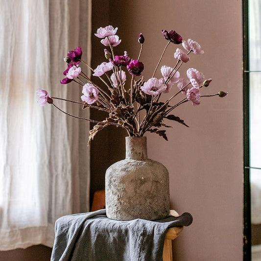 Tige de coquelicot rustique en soie synthétique violette, 58 cm de hauteur