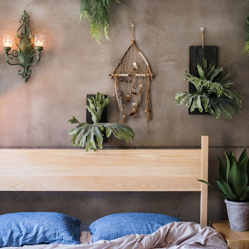 Artificial Faux Fern Madagascar Staghorn Wood Board Hanging