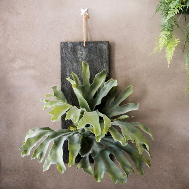 Artificial Faux Fern Madagascar Staghorn Wood Board Hanging
