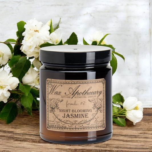 Bougie botanique de 170 g dans un pot en verre ambré - Jasmin de nuit