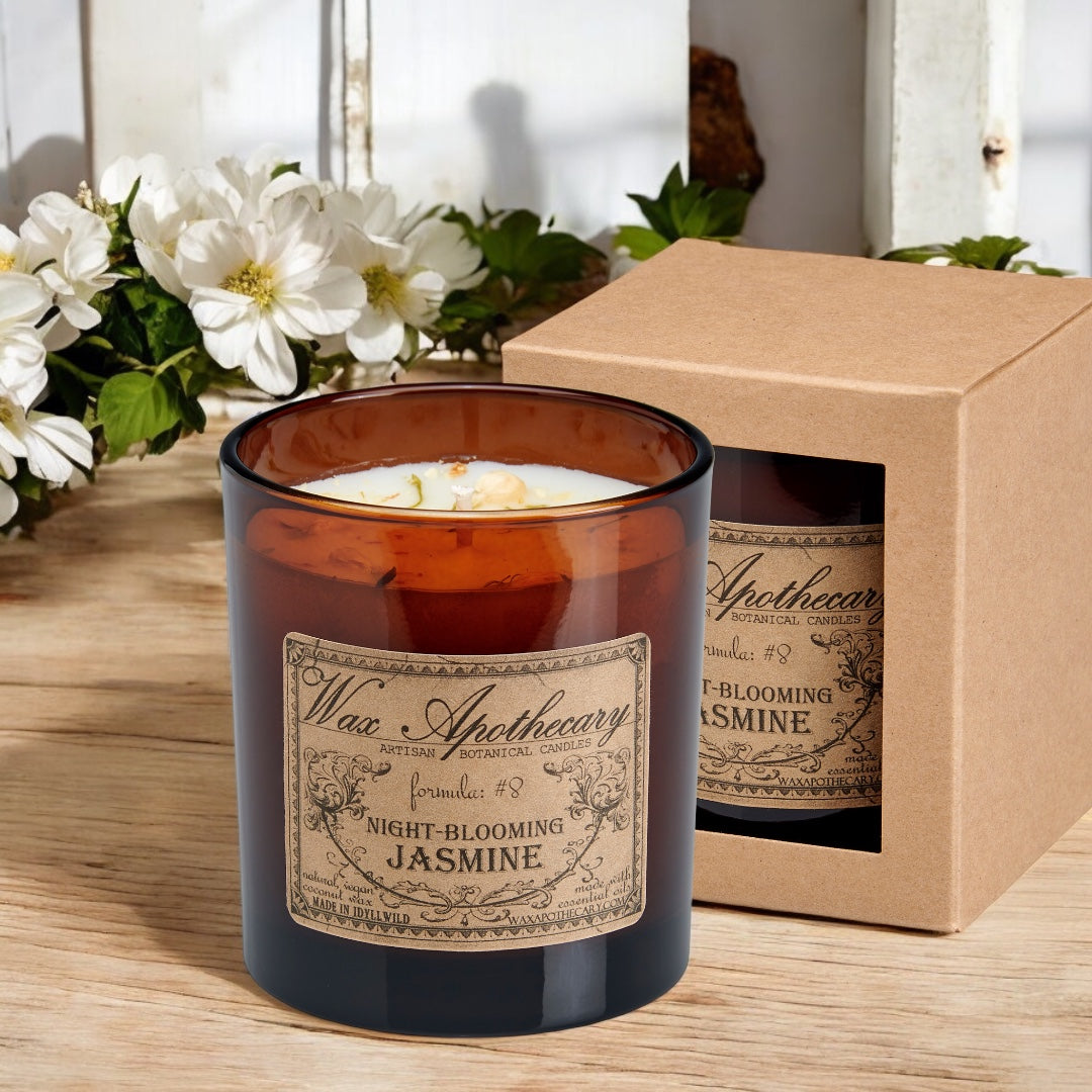 9 oz Night-Blooming Jasmine Artisan Amber Glass Candle