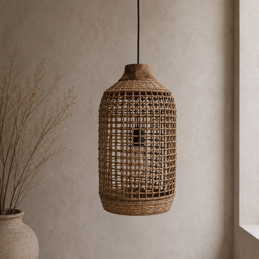 Serene Pendant Lamp with Natural Teak Wood Accents