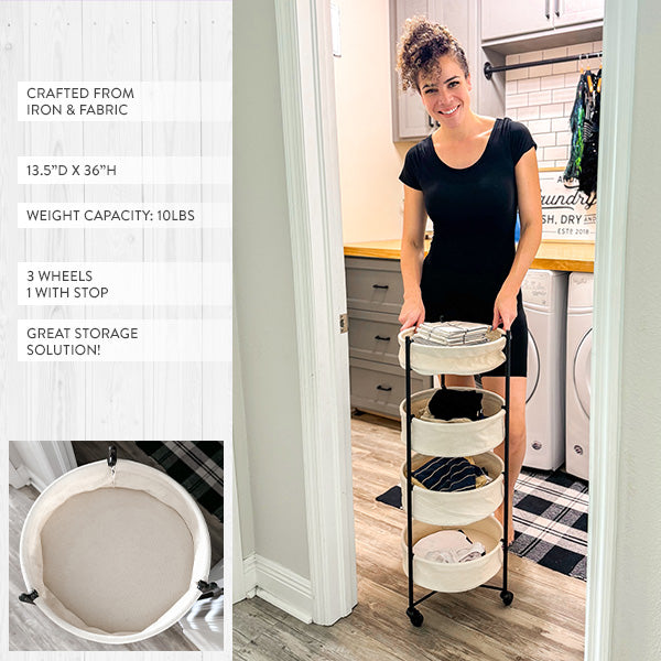 Foldable 4 Tiered Rolling Laundry Cart