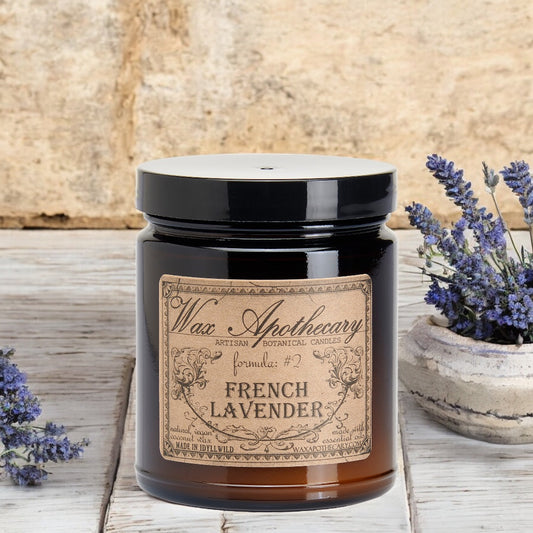 Bougie botanique de 6 oz dans un pot en verre ambré - Lavande française