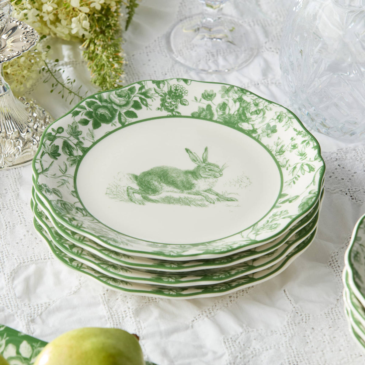 Le Jardin Green & White Easter Dinnerware - Set of Four