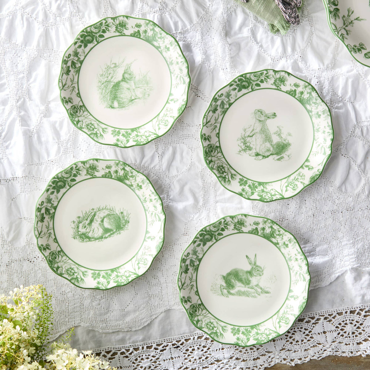Le Jardin Green & White Easter Dinnerware - Set of Four