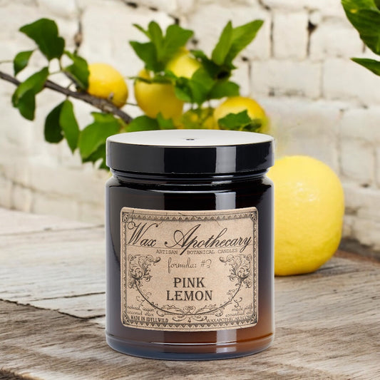 Candela botanica da 6 oz in vasetto di vetro ambrato - Limone rosa