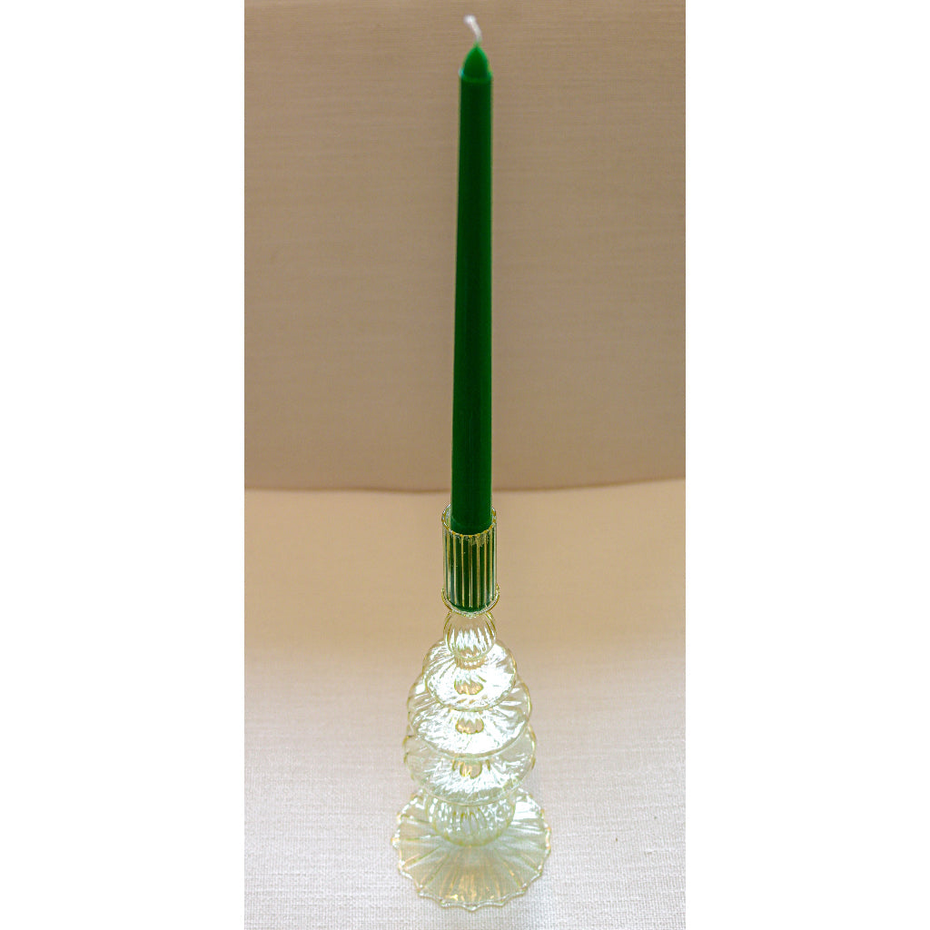 Buttercream Yellow Ribbed Glass Candle Holders – Pair