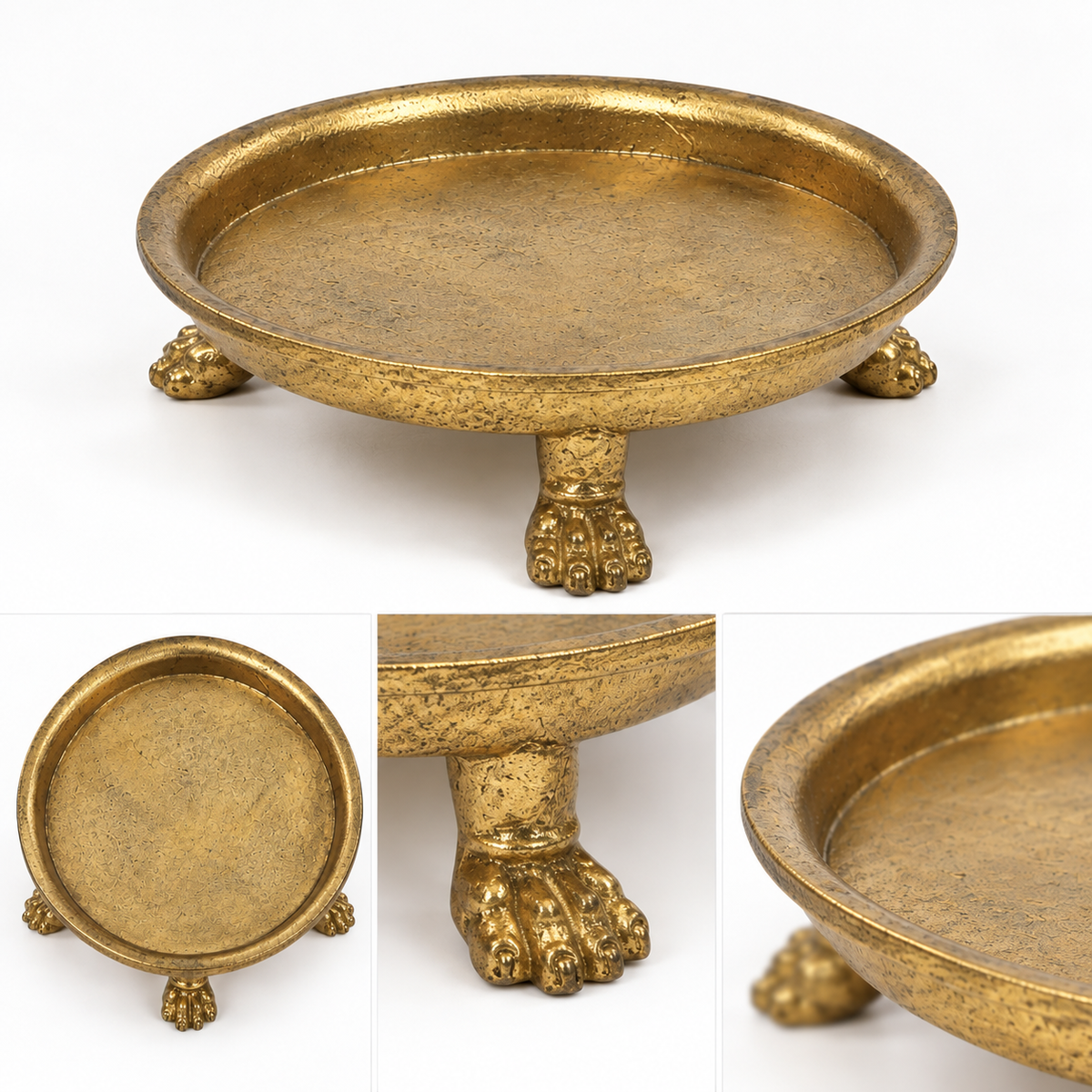 Small Claw Foot Round Dish with Gold Leaf