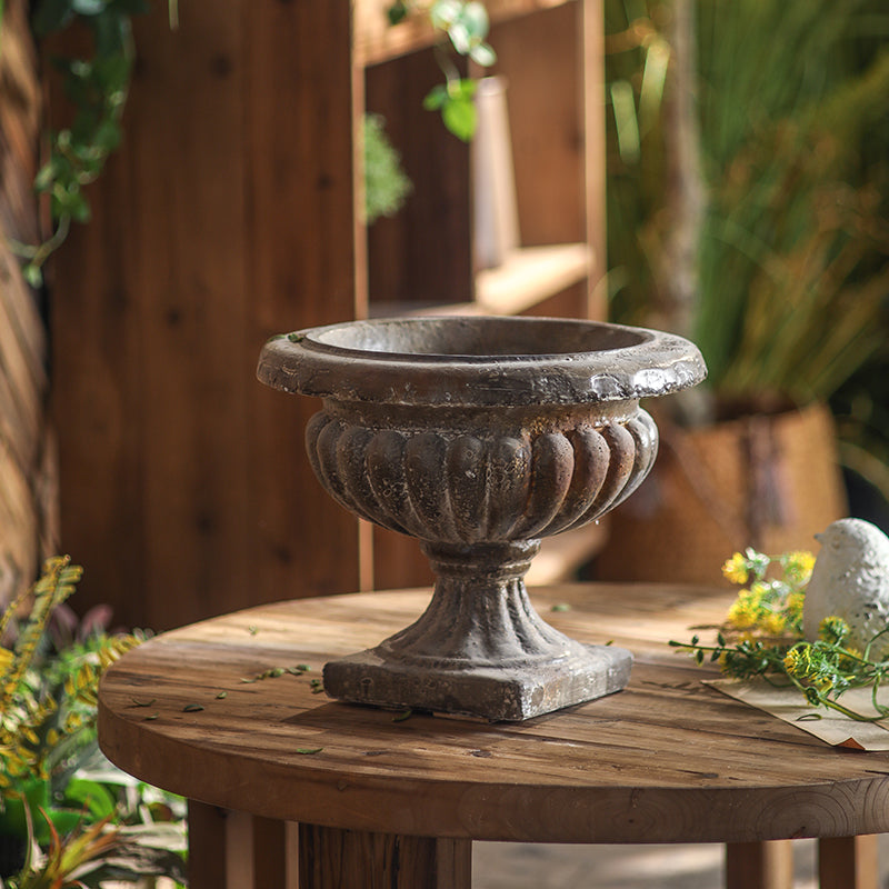 Distressed Black Pedestal Urn Planter