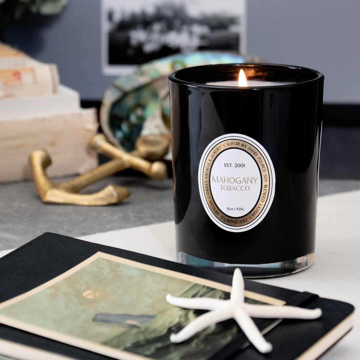 Mahogany Tobacco 15 oz. Glass Candle